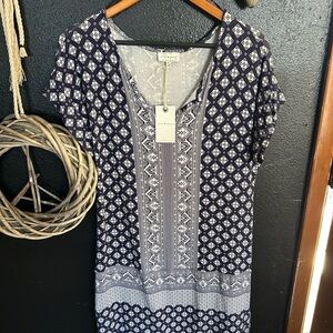 NWT Lucky Brand Navy and White Dress stretchy and so soft.  XS